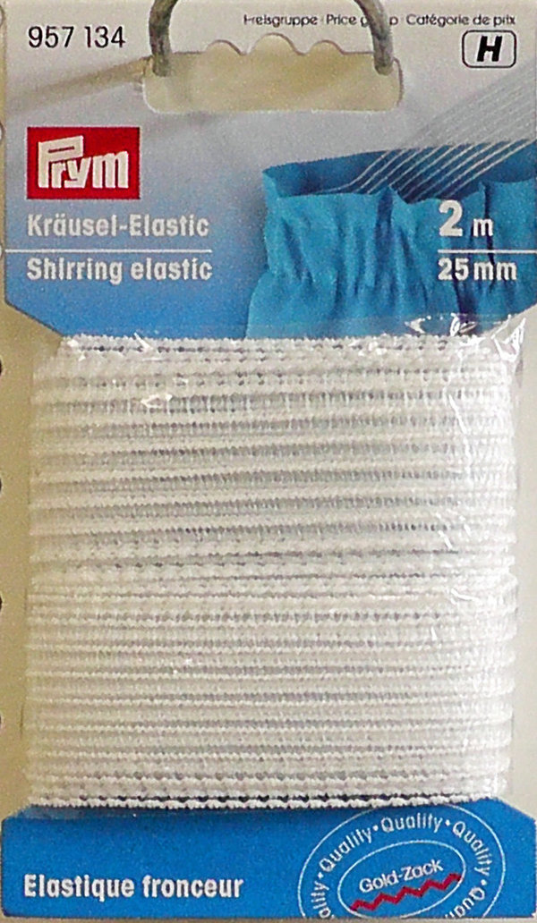 Prym 957134 Kräusel-Elastic, 25mm, weiß, 2m
