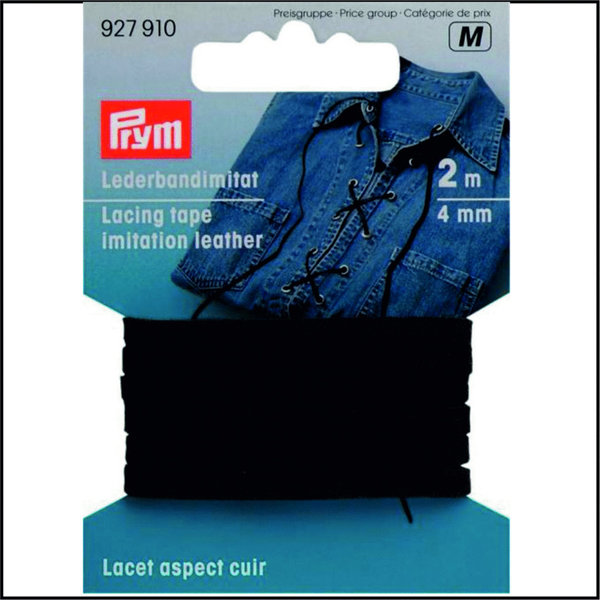 Prym 927910 Lederbandimitat, 4mm, schwarz, 2m