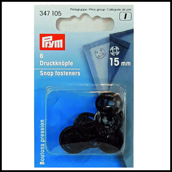 Prym 347105 Annäh-Druckknöpfe, 15mm, schwarz